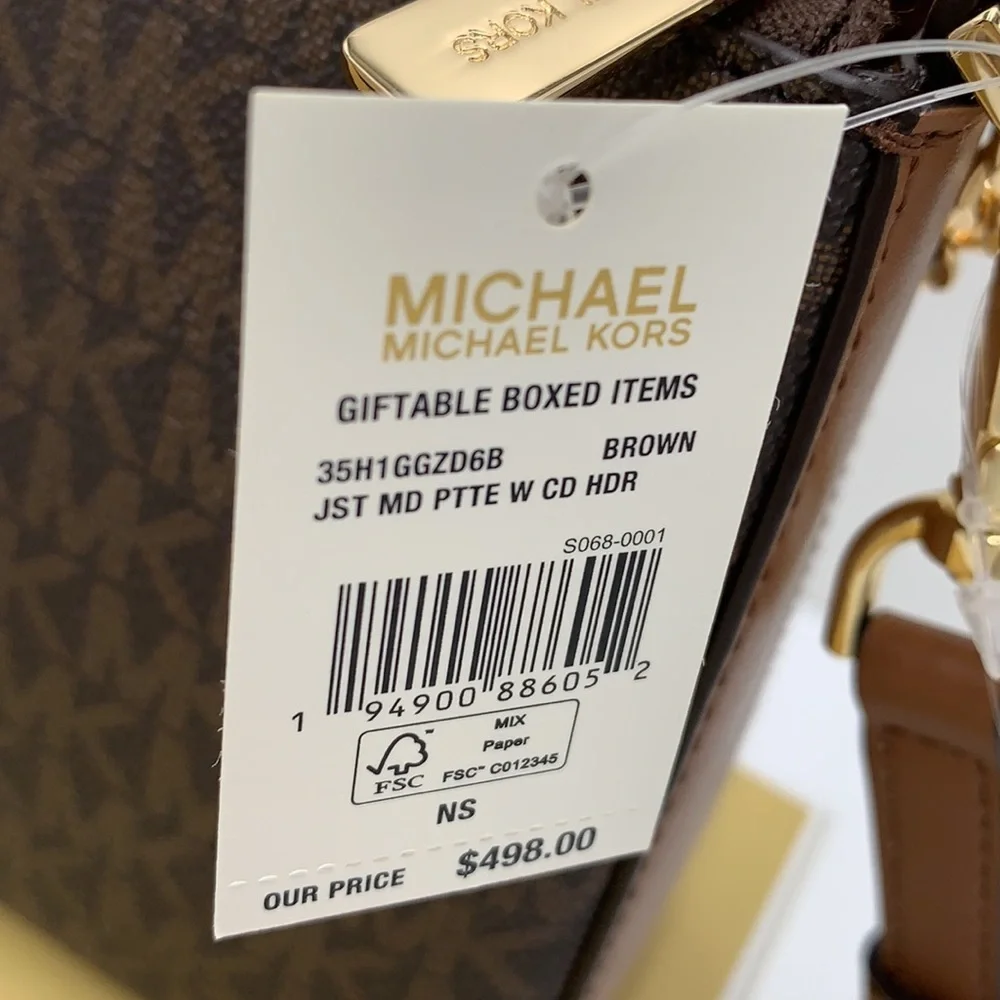 MICHAEL KORS GIFTABLE SHOULDER BAG & CARD HOLDER BOXED SET Brown signature NWT